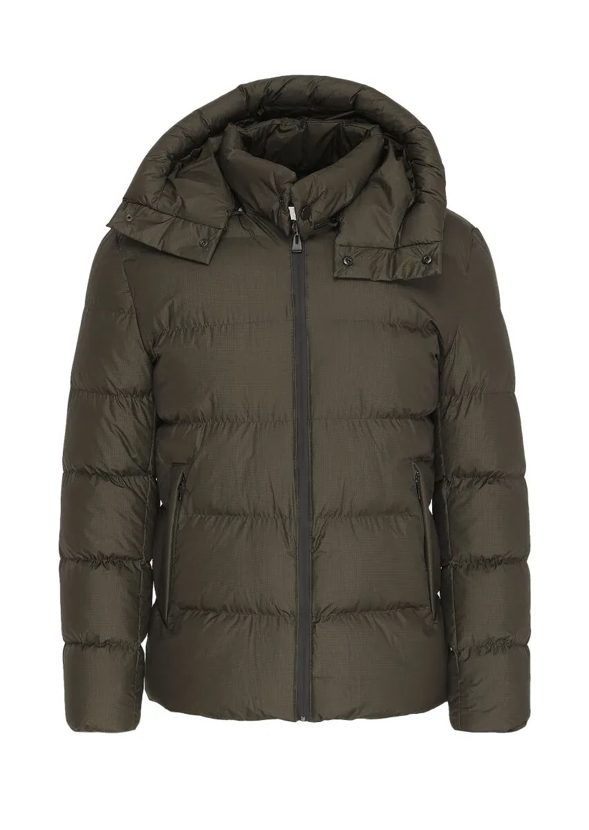 Haki Regular Fit Kapüşonlu Casual Dokuma Mont - 7