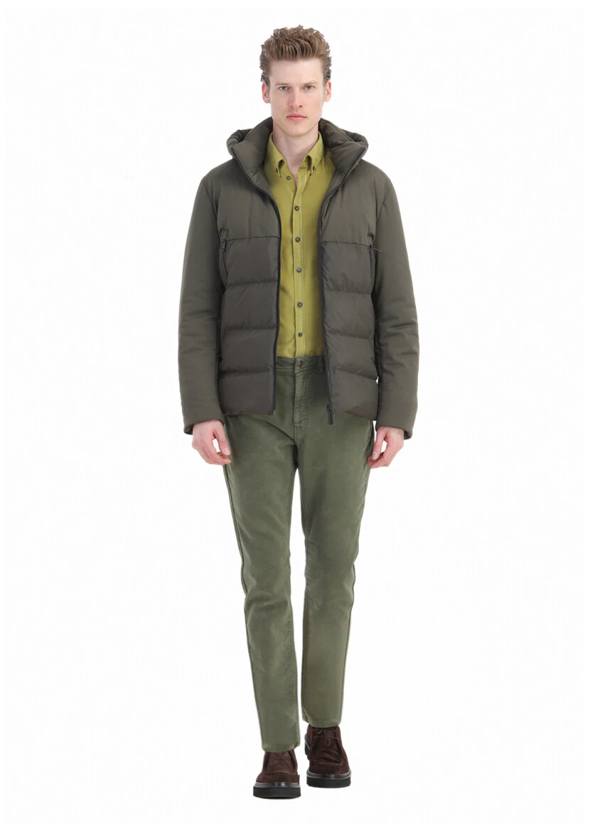 Haki Regular Fit Kapüşonlu Casual Dokuma Mont - RAMSEY