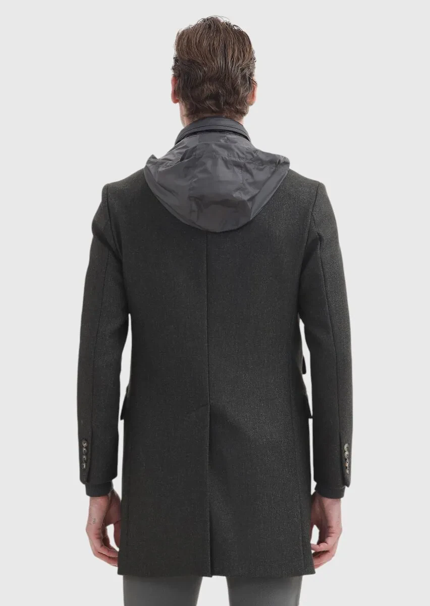 Haki Regular Fit Kelebek Yaka Casual Dokuma Palto - 7