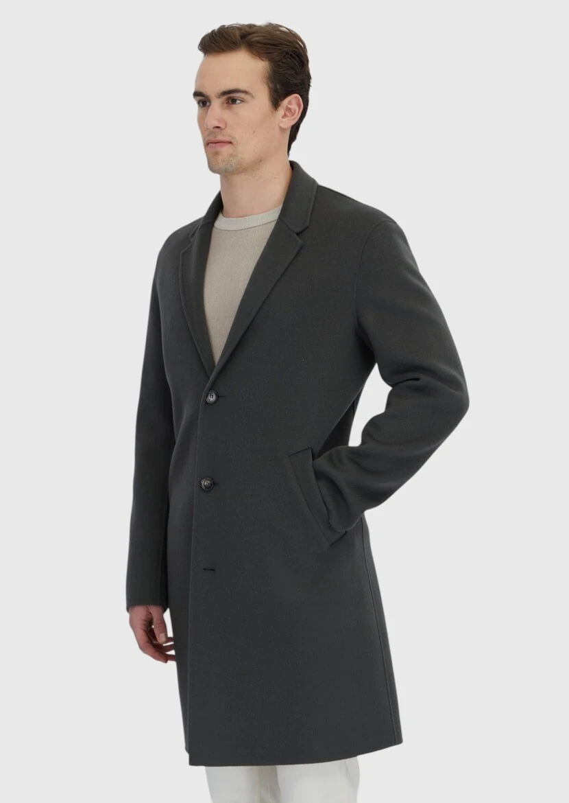 Haki Regular Fit Kelebek Yaka Klasik Dokuma Palto - RAMSEY