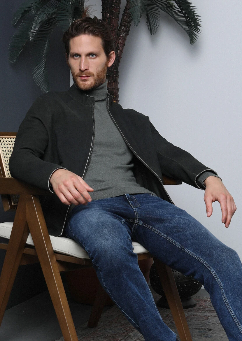 Haki Tam Balıkçı Yaka Düz Örgü Triko Kazak 