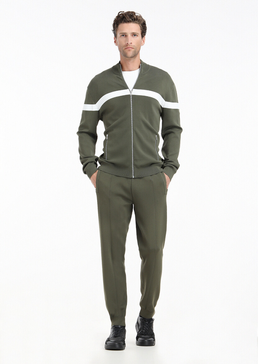 Haki Yarım Balıkçı Yaka Düz Örgü Hırka - 1