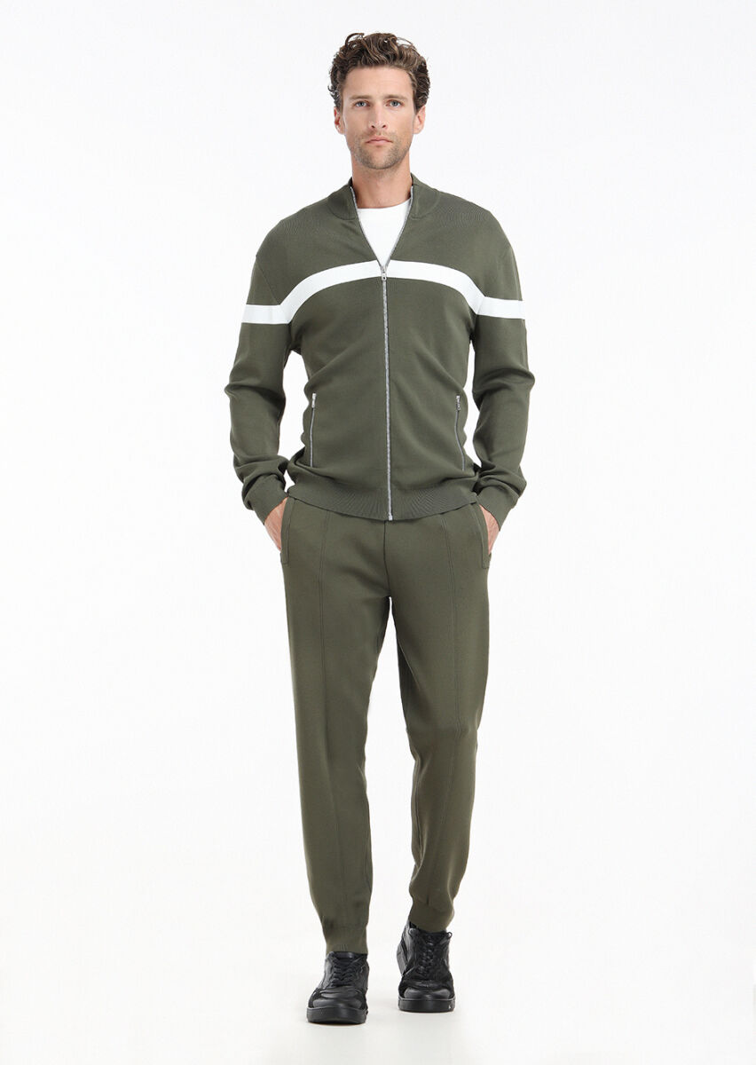 Haki Yarım Balıkçı Yaka Düz Örgü Hırka - 1