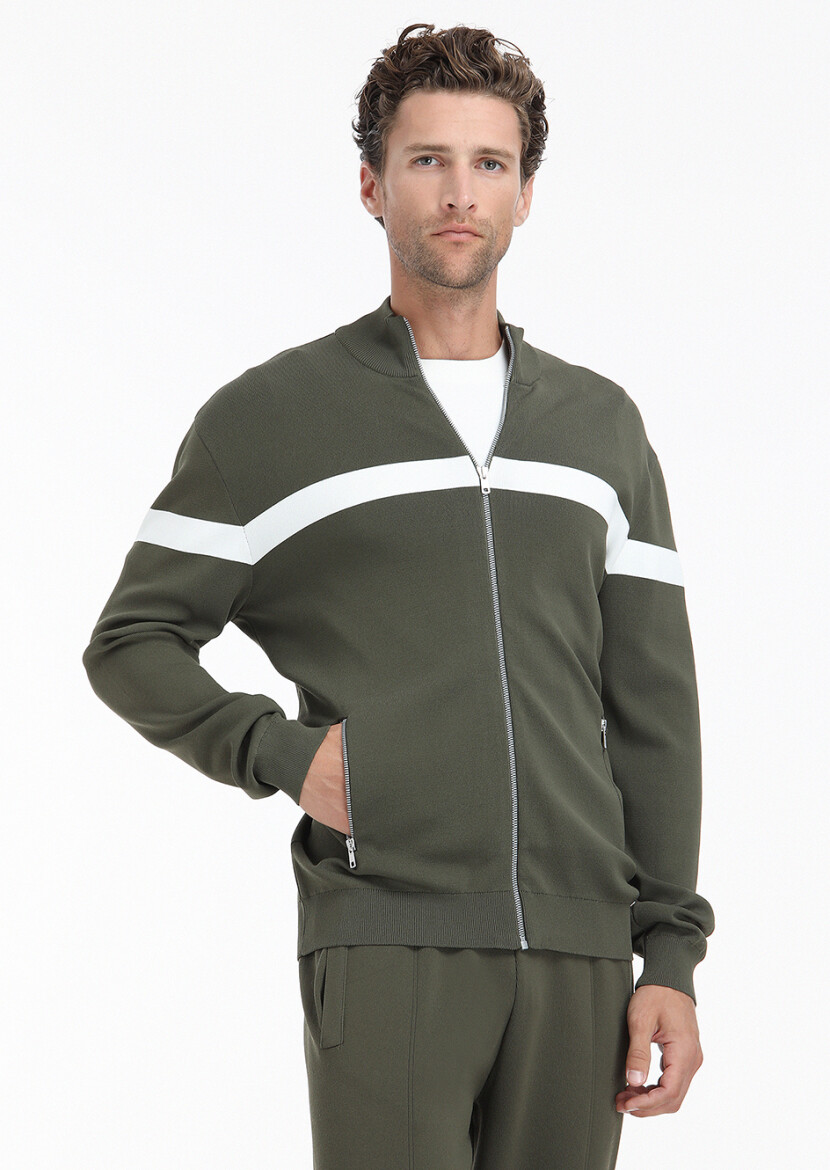 Haki Yarım Balıkçı Yaka Düz Örgü Hırka - 2