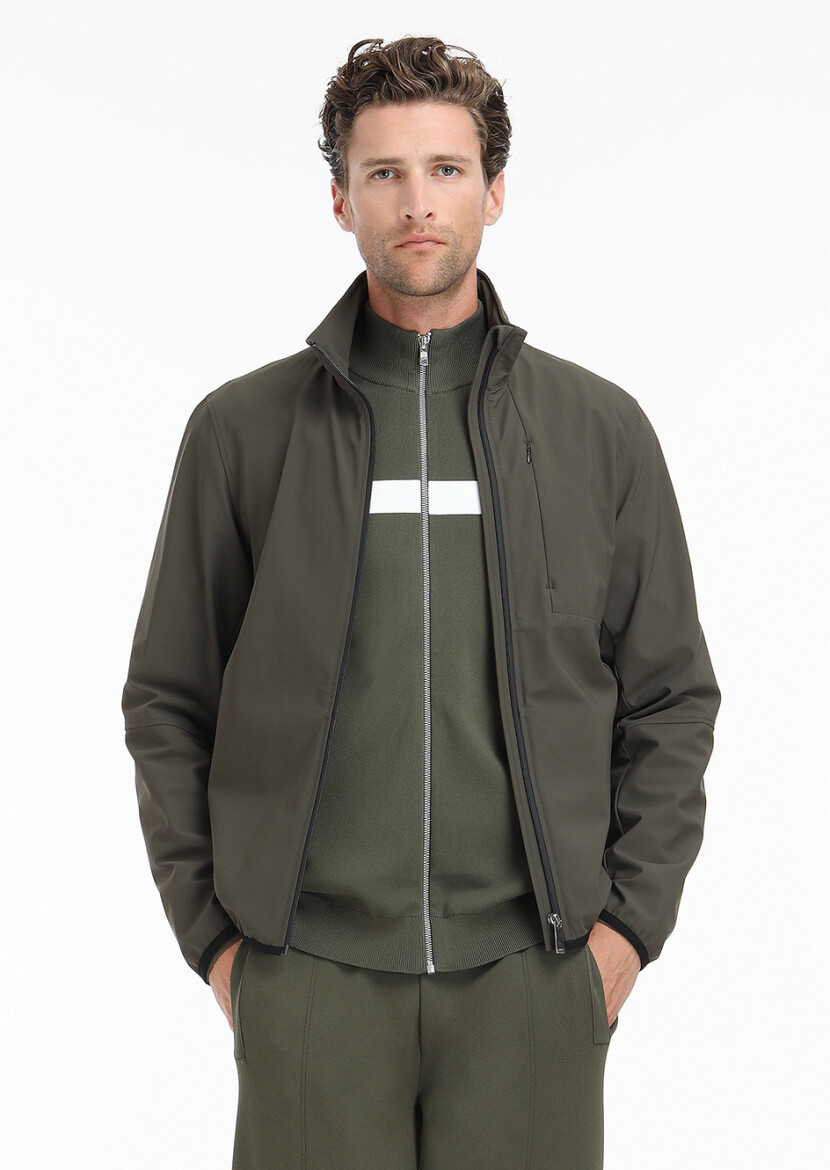 Haki Yarım Balıkçı Yaka Düz Örgü Hırka - 4