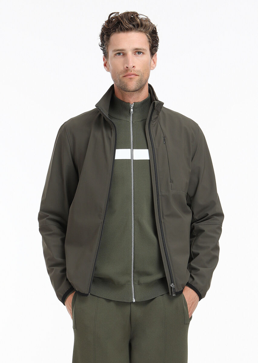 Haki Yarım Balıkçı Yaka Düz Örgü Hırka - 4