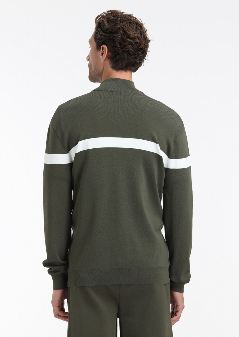 Haki Yarım Balıkçı Yaka Düz Örgü Hırka - 5