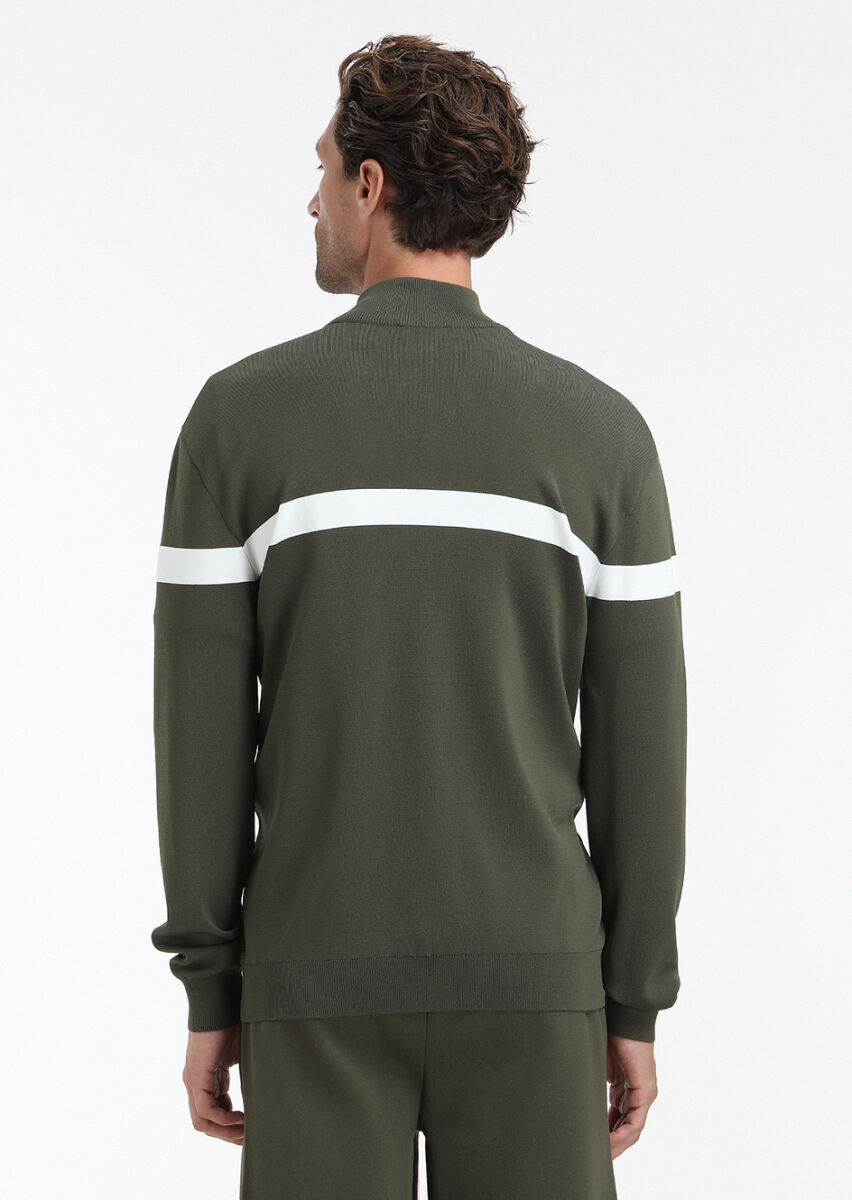 Haki Yarım Balıkçı Yaka Düz Örgü Hırka - 5