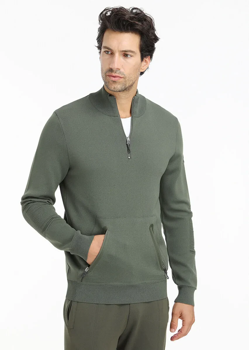 Haki Yarım Balıkçı Yaka Düz Örgü Triko Kazak - 3