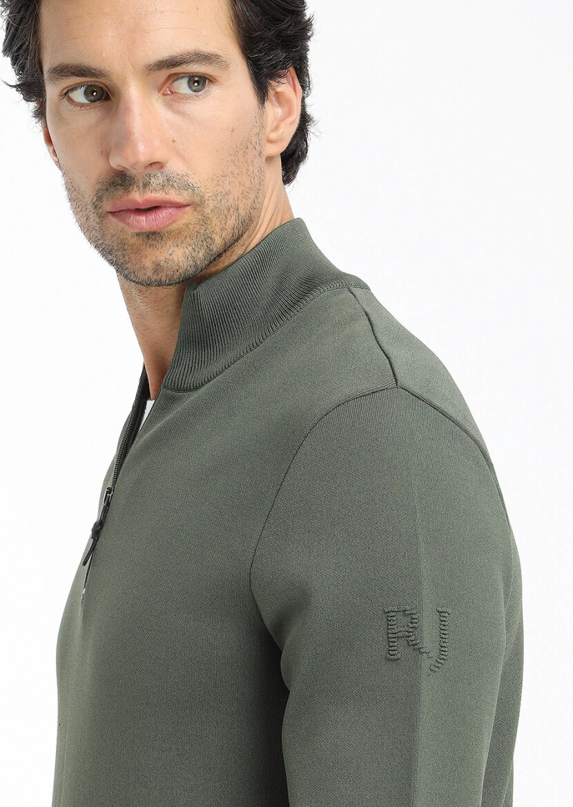 Haki Yarım Balıkçı Yaka Düz Örgü Triko Kazak - 4