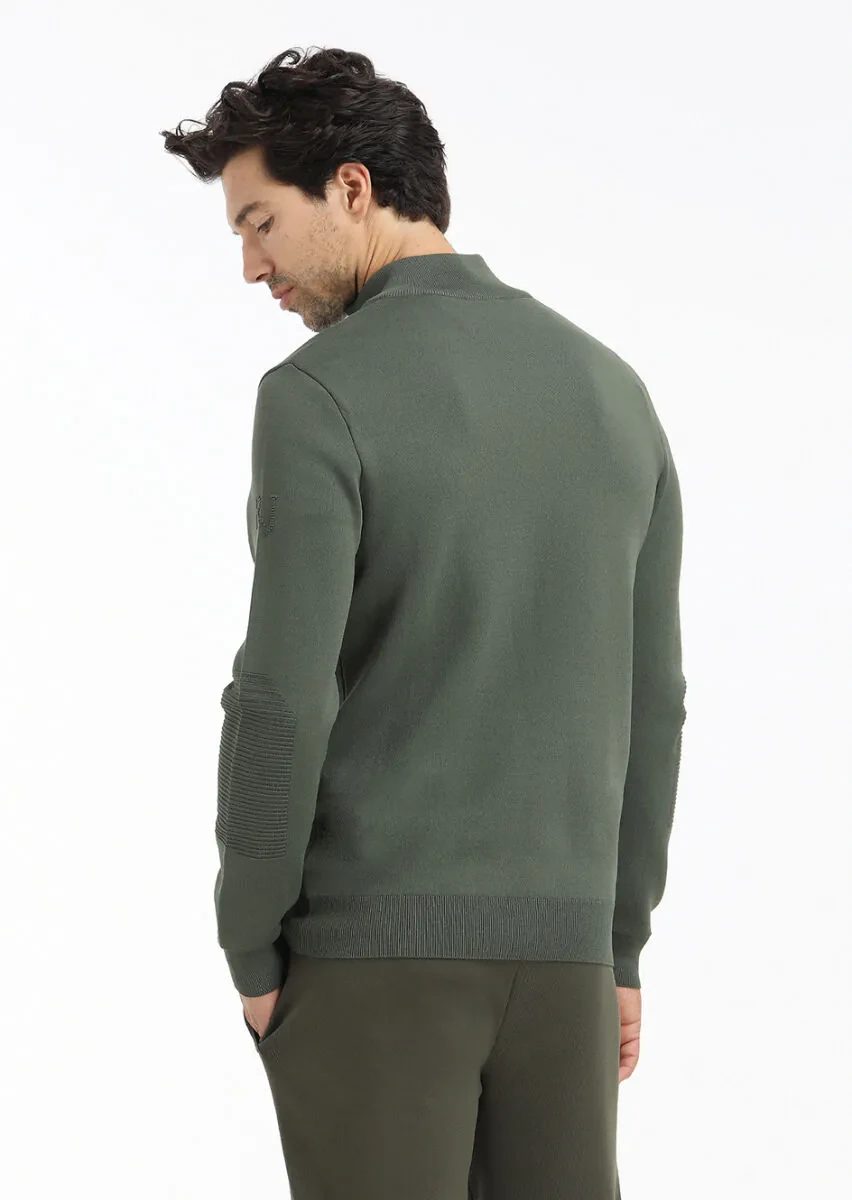 Haki Yarım Balıkçı Yaka Düz Örgü Triko Kazak - 6