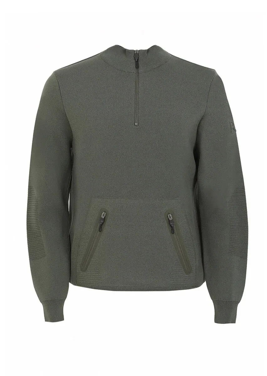 Haki Yarım Balıkçı Yaka Düz Örgü Triko Kazak - 7