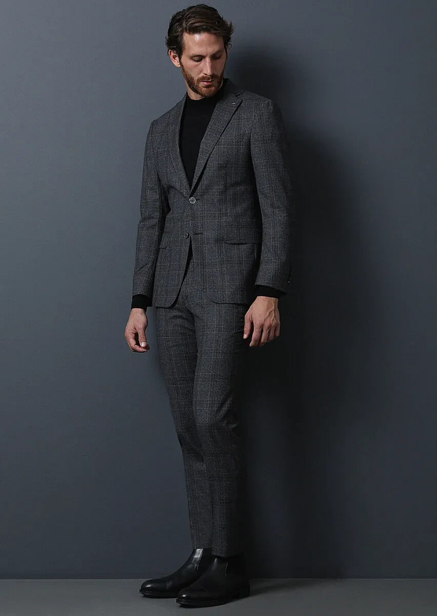Hard Coal Checkered Modern Fit Wool Blended Suit - 2