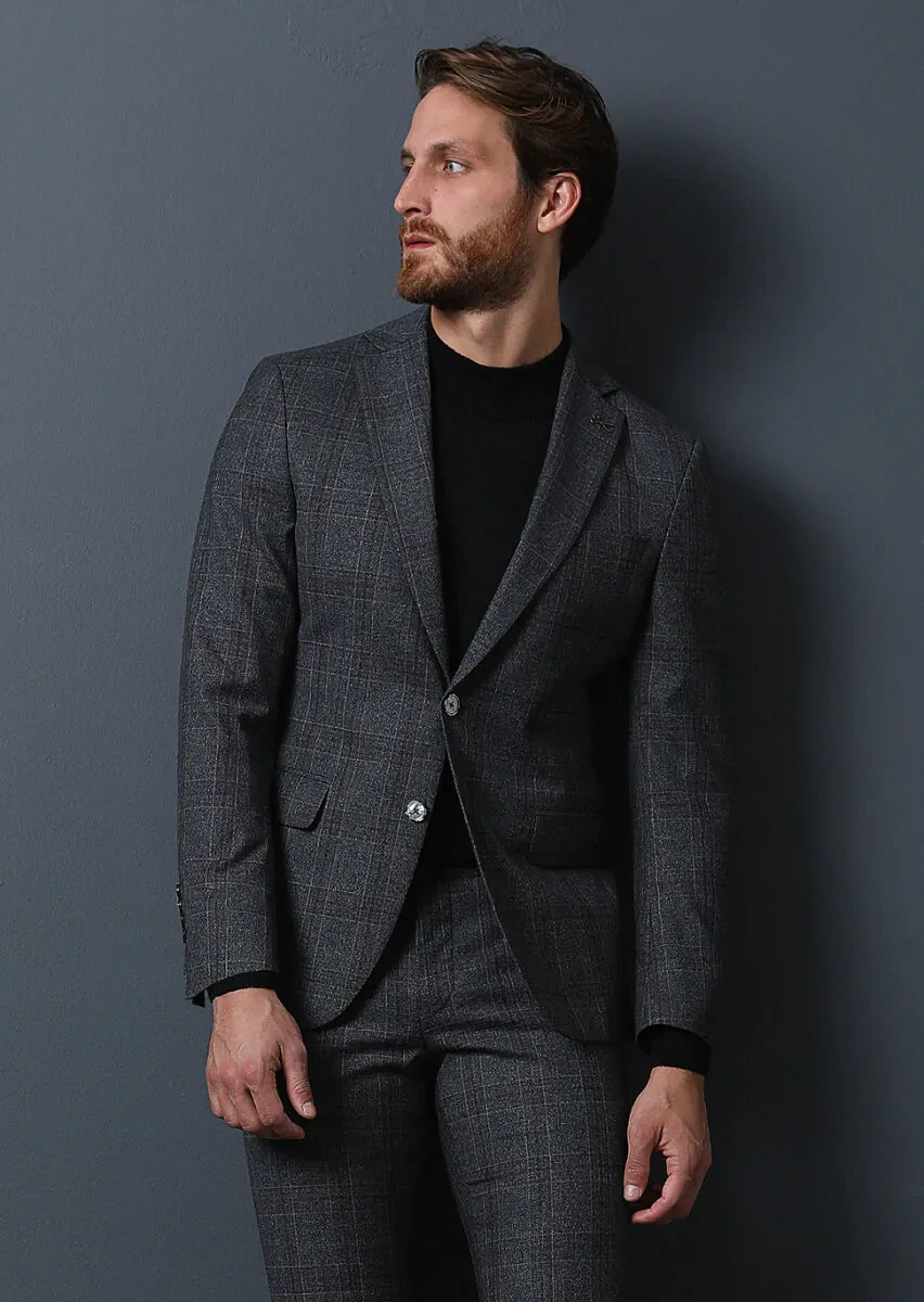 Hard Coal Checkered Modern Fit Wool Blended Suit - 3