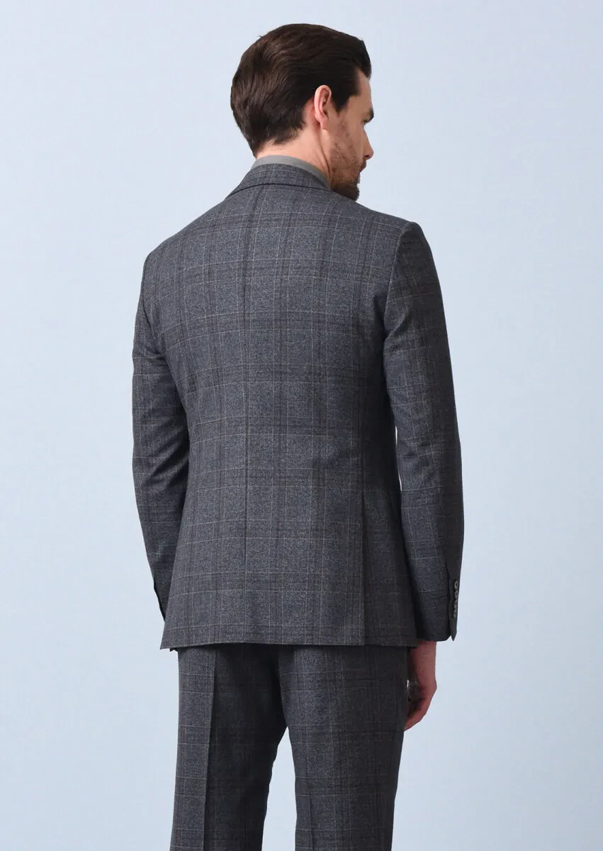 Hard Coal Checkered Modern Fit Wool Blended Suit - 5