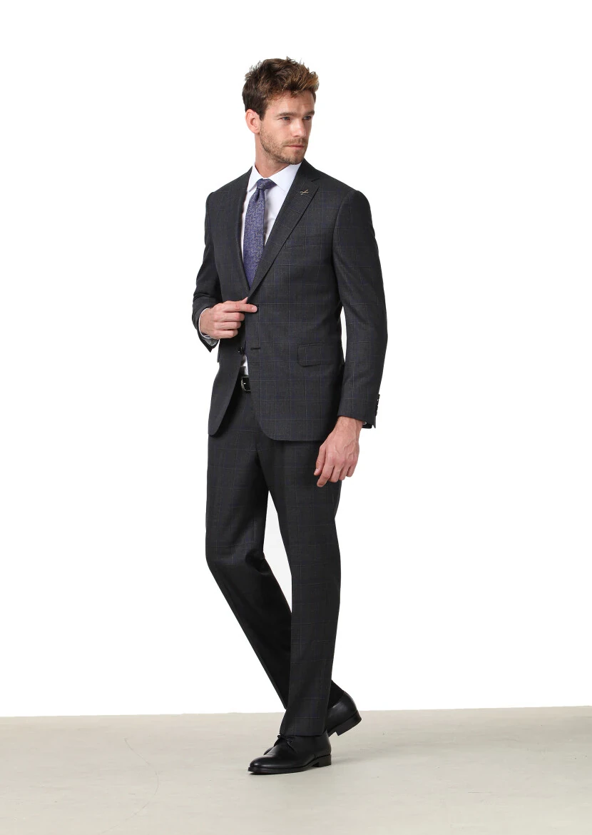 Hard Coal Checkered Regular Fit 100% Wool Suit - 2
