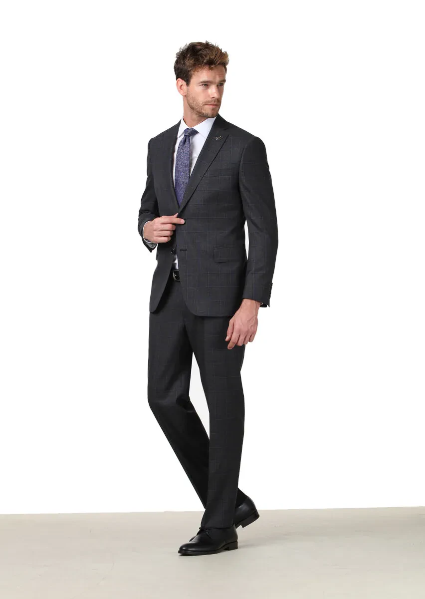 Hard Coal Checkered Regular Fit 100% Wool Suit - 2