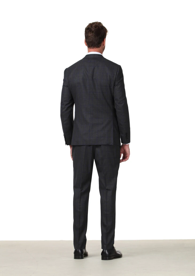 Hard Coal Checkered Regular Fit 100% Wool Suit - 4