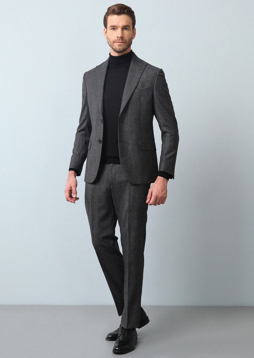Hard Coal Checkered Zeroweight Slim Fit 100% Wool Suit - 2