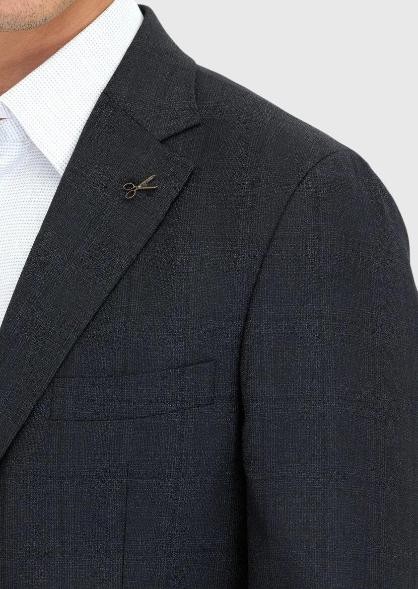 Hard Coal Checkered Zeroweight Slim Fit 100% Wool Suit - 4