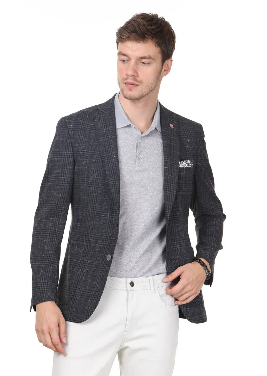 Hard Coal Checkered Zeroweight Slim Fit Wool Blended Jacket - 1