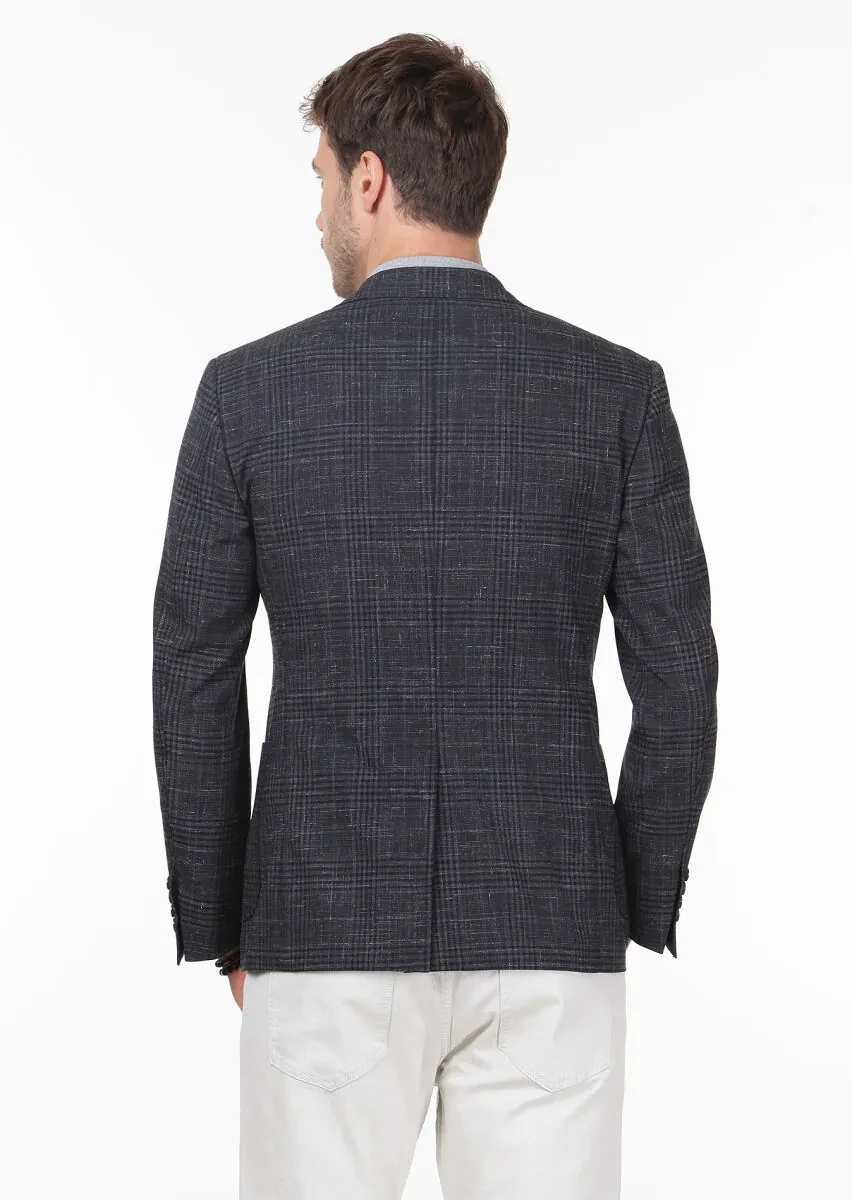 Hard Coal Checkered Zeroweight Slim Fit Wool Blended Jacket - 4