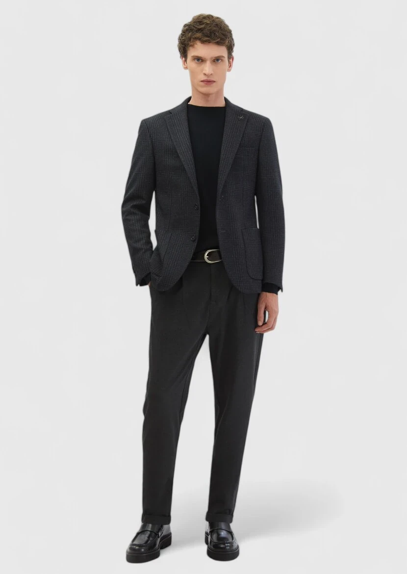 Hard Coal Checkered Zeroweight Slim Fit Wool Blended Jacket - RAMSEY