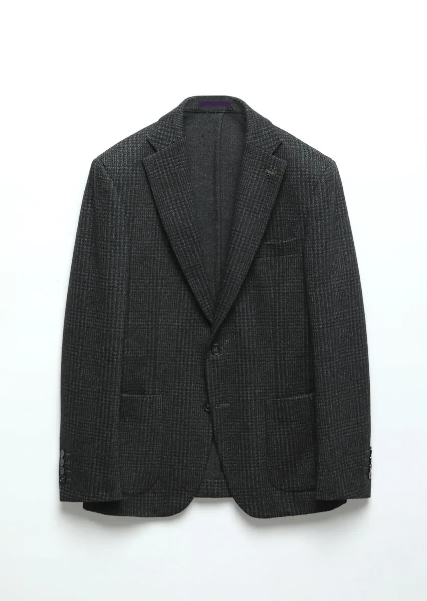 Hard Coal Checkered Zeroweight Slim Fit Wool Blended Jacket - 8