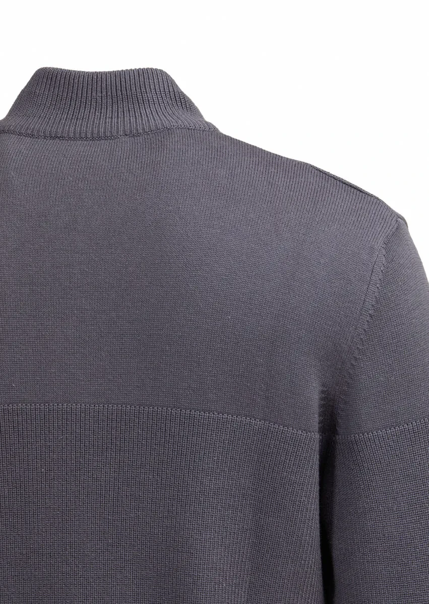 Hard Coal Crew Neck Stitch Crochet Cotton Blended Cardigan - 5