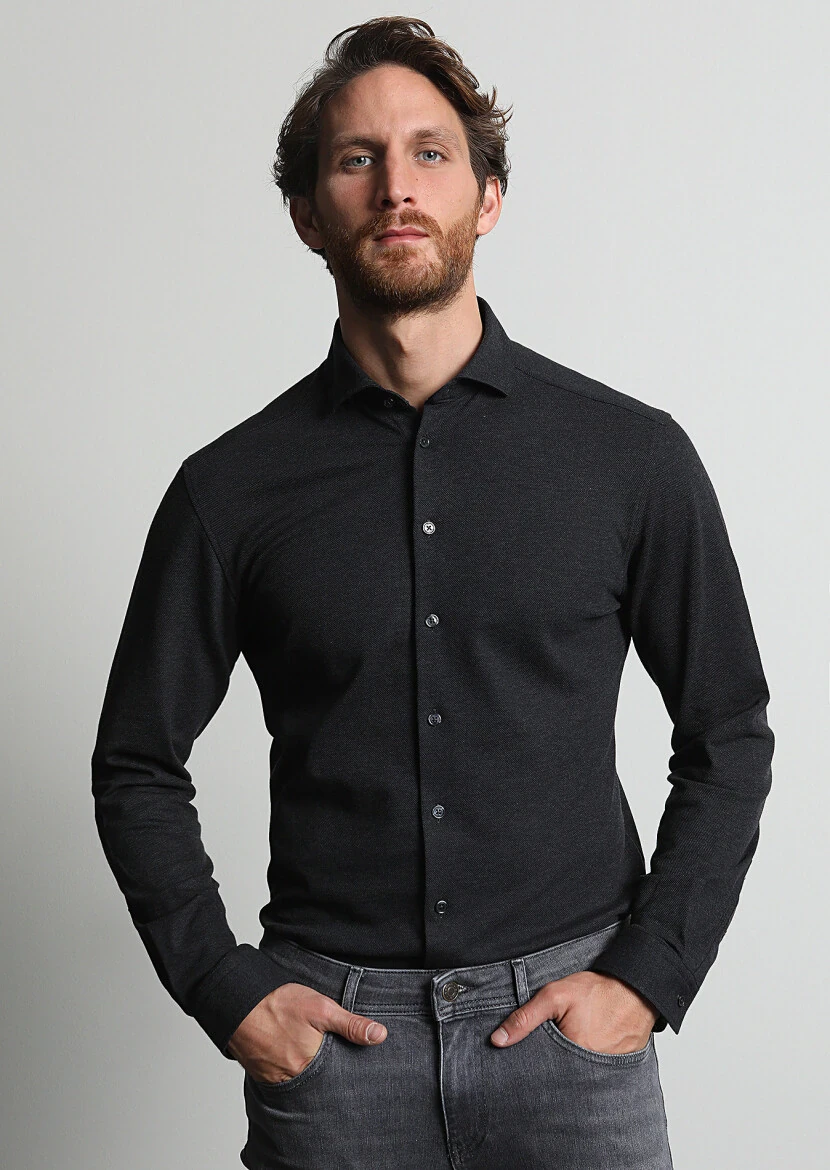 Hard Coal Fitted Fit Knitting Casual 100% Cotton Shirt 