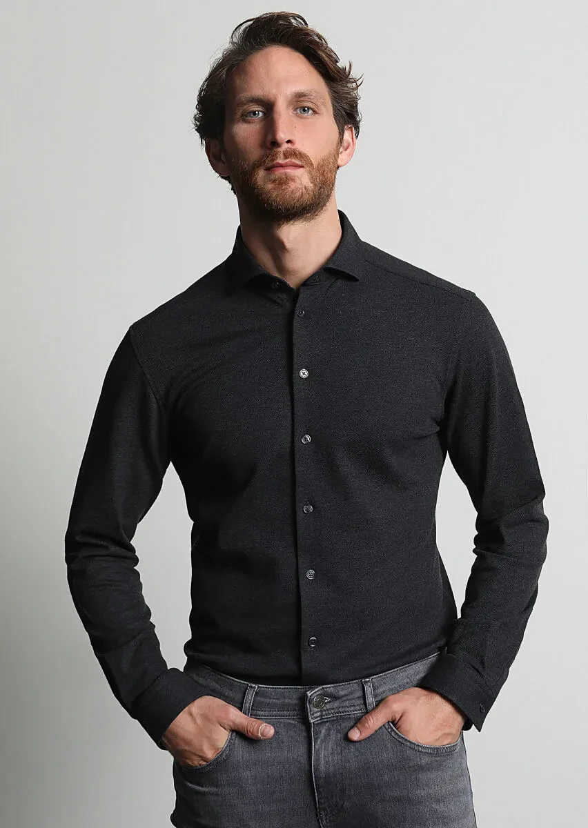 Hard Coal Fitted Fit Knitting Casual 100% Cotton Shirt - 2