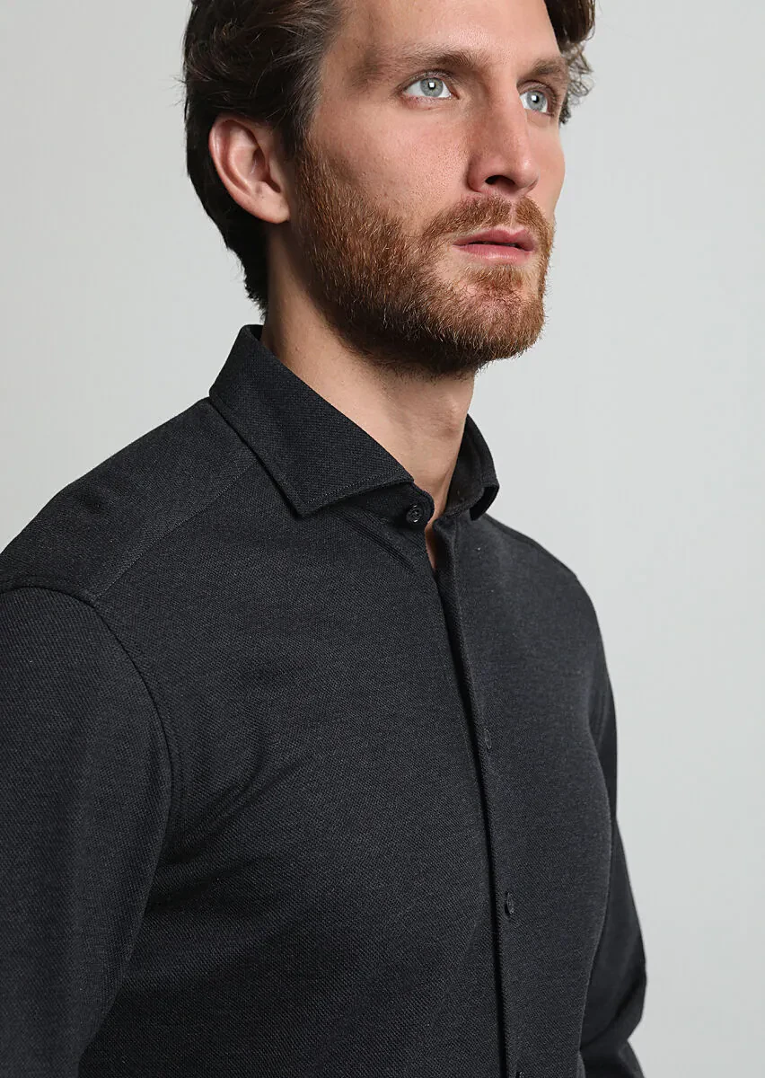 Hard Coal Fitted Fit Knitting Casual 100% Cotton Shirt - 3