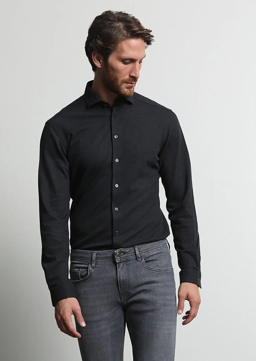 Hard Coal Fitted Fit Knitting Casual 100% Cotton Shirt - 4