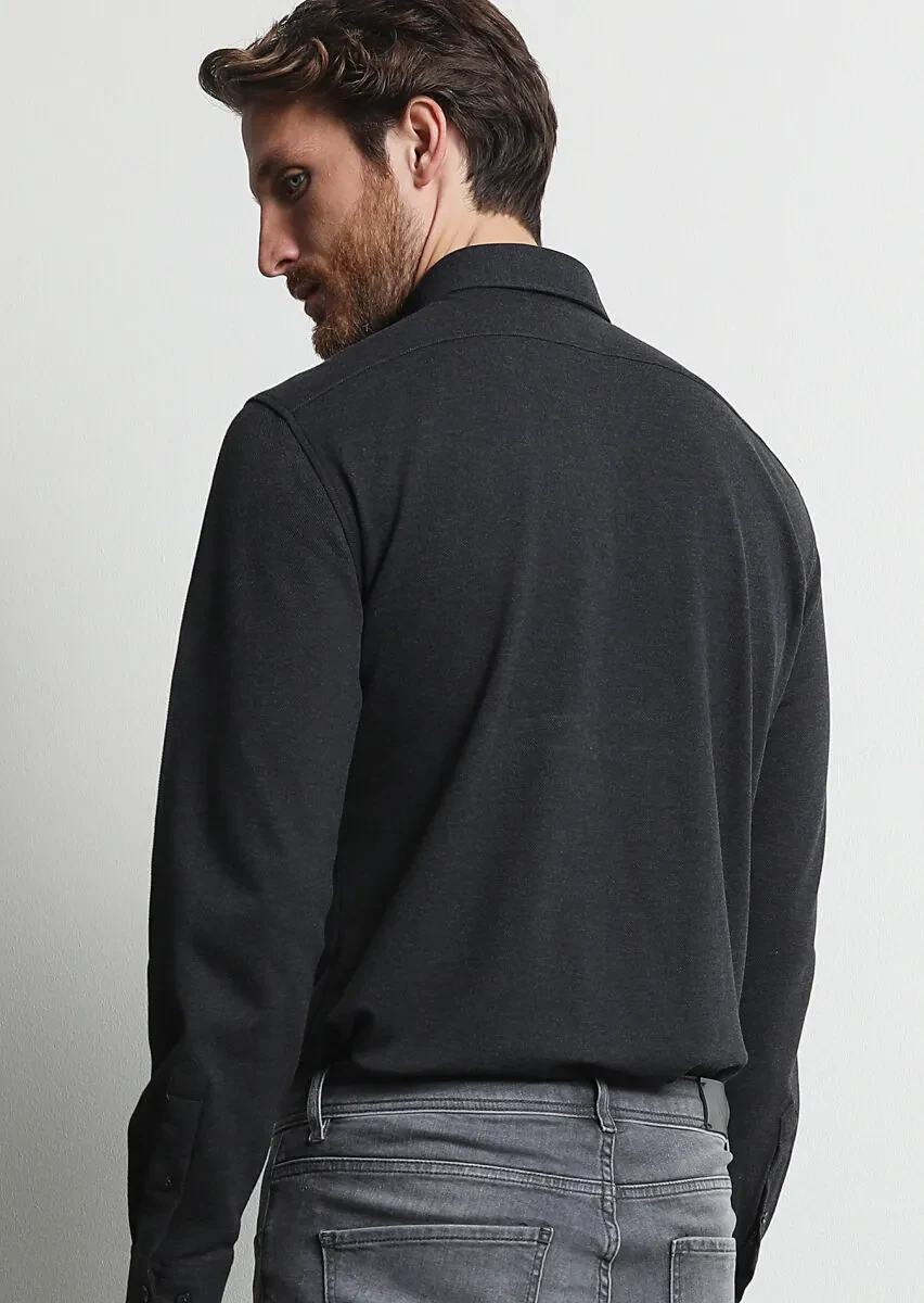 Hard Coal Fitted Fit Knitting Casual 100% Cotton Shirt - 5