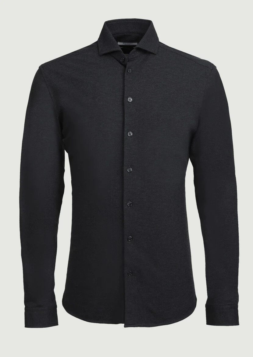 Hard Coal Fitted Fit Knitting Casual 100% Cotton Shirt - 6