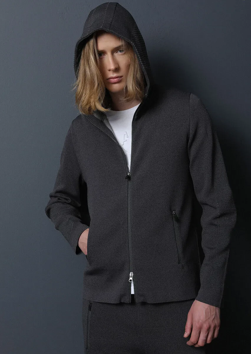 Hard Coal Jacquard Wool Blended Cardigan - 2