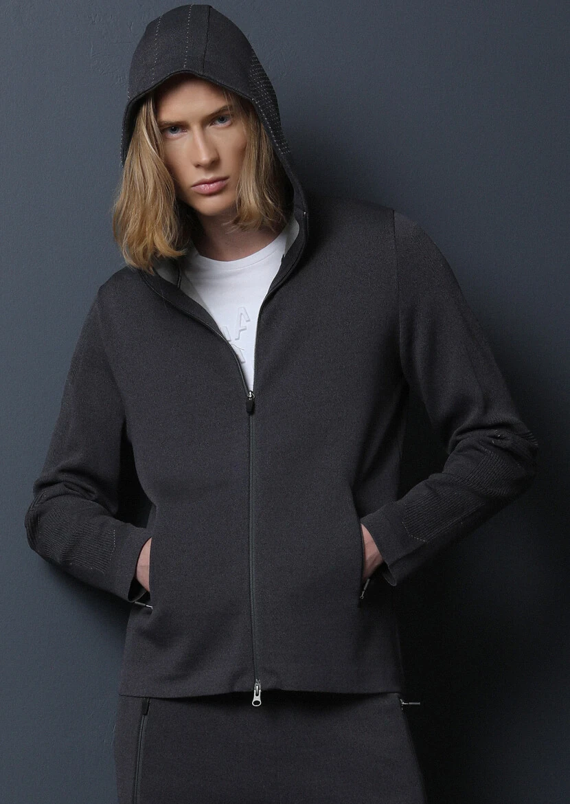 Hard Coal Jacquard Wool Blended Cardigan - 3