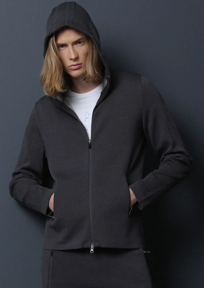 Hard Coal Jacquard Wool Blended Cardigan - 3