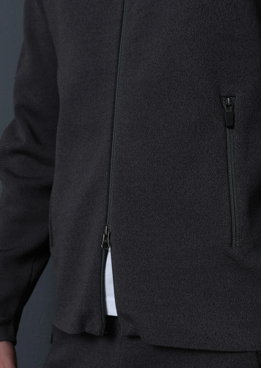 Hard Coal Jacquard Wool Blended Cardigan - 4