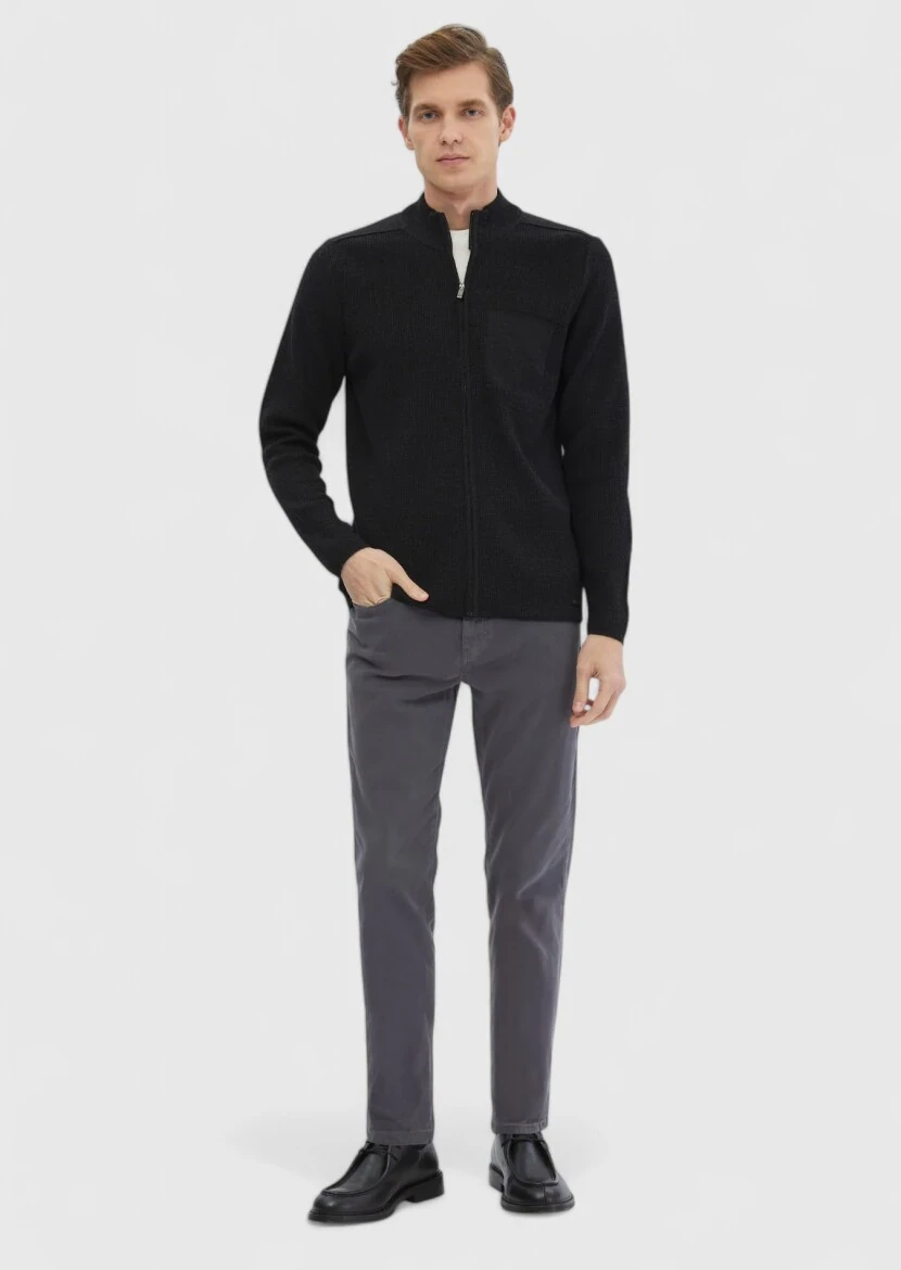 Hard Coal Mandarin Collar Brass Knit Wool Blended Cardigan - RAMSEY