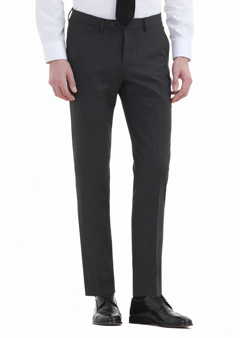 Hard Coal Material Modern Fit Classical Wool Blended Trousers - 2