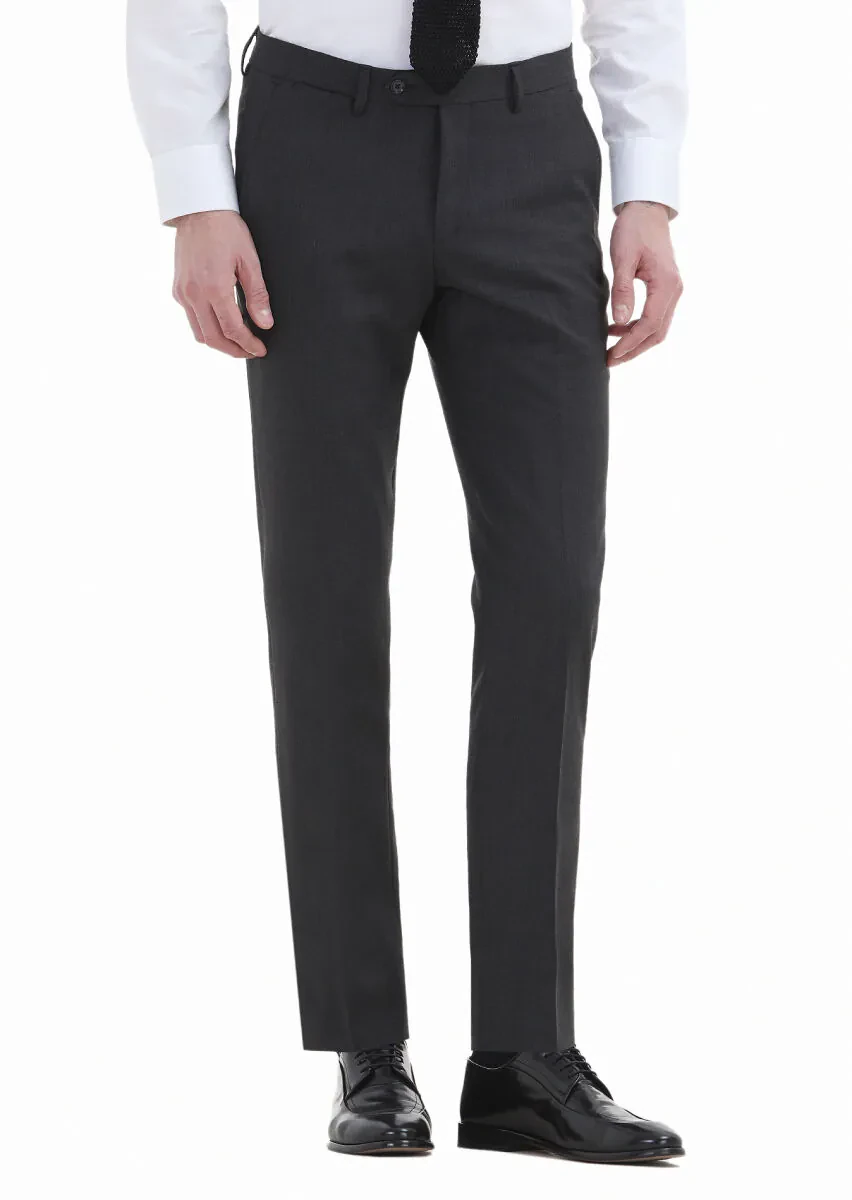 Hard Coal Material Modern Fit Classical Wool Blended Trousers - 2