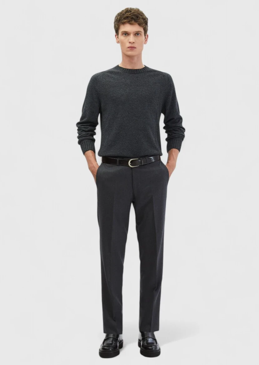 Hard Coal Material Regular Fit Classical 100% Wool Trousers - RAMSEY