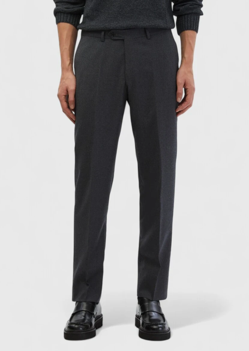 Hard Coal Material Regular Fit Classical 100% Wool Trousers - RAMSEY