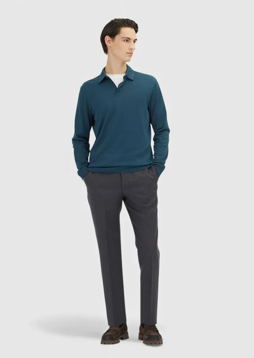 Hard Coal Material Regular Fit Classical 100% Wool Trousers - 1