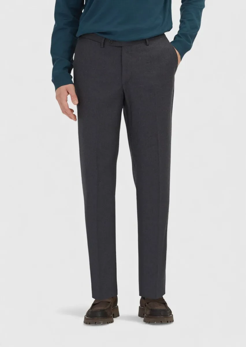 Hard Coal Material Regular Fit Classical 100% Wool Trousers - 2