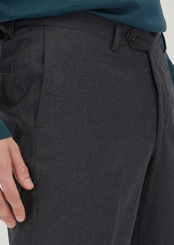 Hard Coal Material Regular Fit Classical 100% Wool Trousers - 3