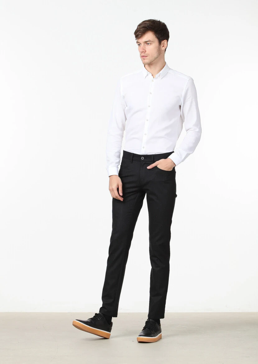Hard Coal Material Slim Fit Casual Wool Blended Trousers 