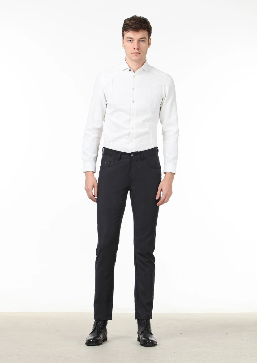 Hard Coal Material Slim Fit Casual Wool Blended Trousers - 2