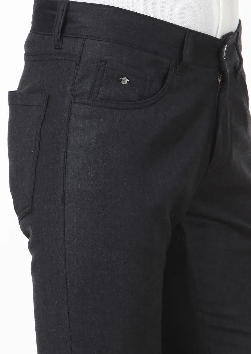 Hard Coal Material Slim Fit Casual Wool Blended Trousers - 3